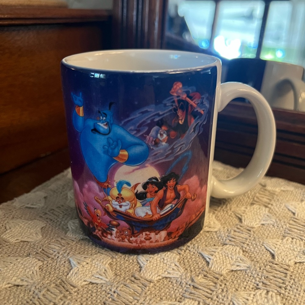 DISNEY Classic 1990's Vintage Aladdin & Princess Jasmine‎ Ceramic Coffee Mug GUC